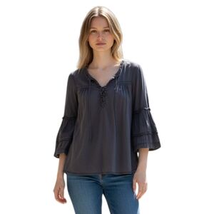 Zadig & Voltaire Boho Blouse with Lace Accents Medium Black